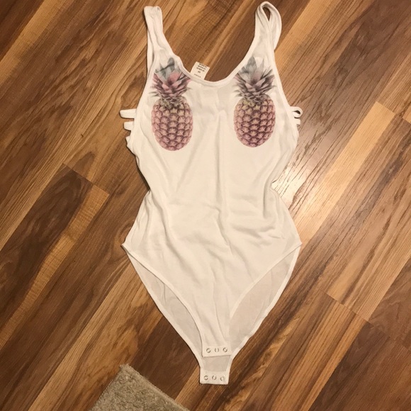 PINK Victoria's Secret Tops - Victoria’s Secret PINK Pineapple White Bodysuit